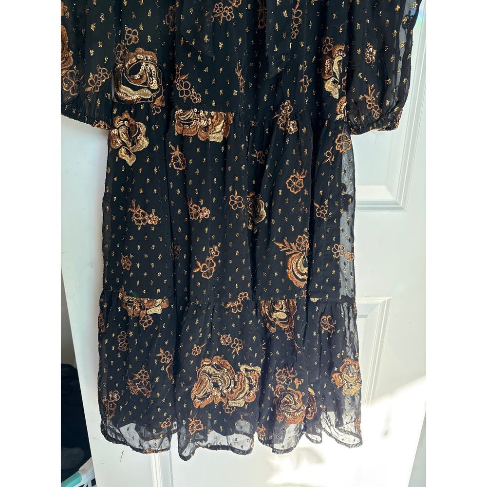 Express Black & Gold Embroidered Midi Dress NWT | Holiday & NYE - Picture 11 of 16